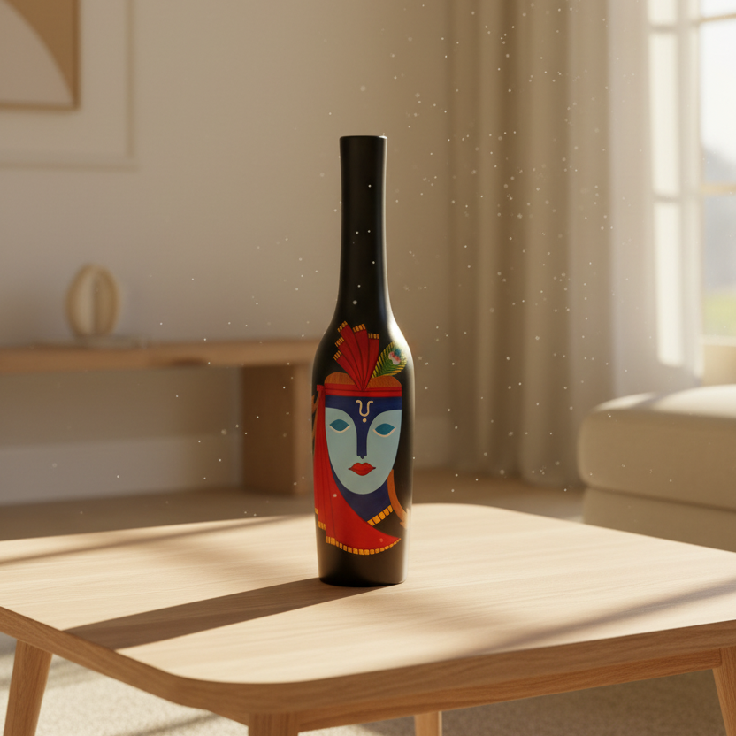 Krishna Vase | Hand-Painted Wooden Decor Piece | Indian Artisan Home Decor & Gift
