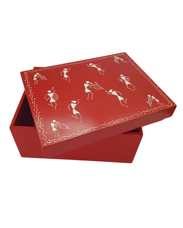 Wooden Warli Art Box Slide Storage Box Organizer Hand painted Solid Box