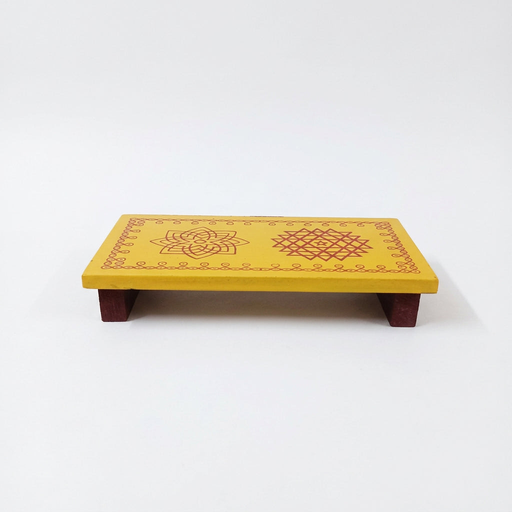 Traditional Wooden Rectangular Peetha for Festivals and Gifts 9 by 6 inch