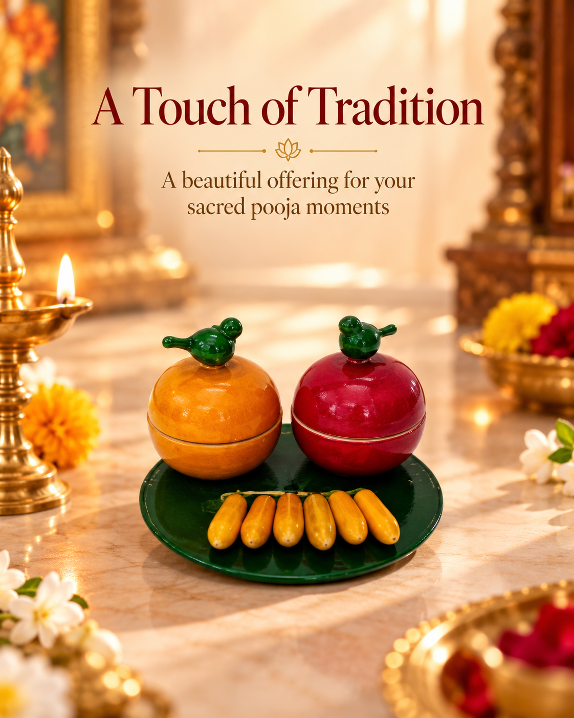 Wooden Sindhoor Dhani | Hand-Painted Arishina Kumkum Box Set | Traditional Indian Pooja Gift