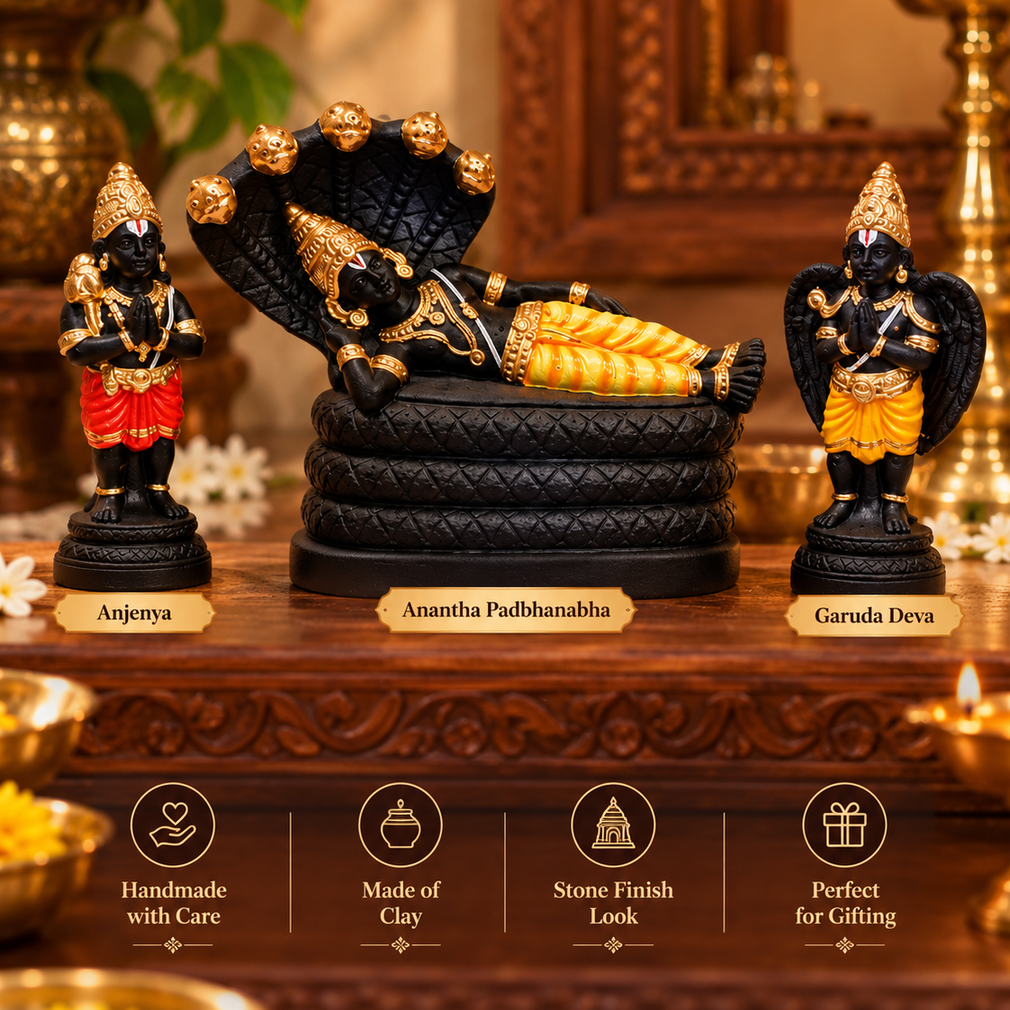 Handcrafted Clay Ananta Padmanabha Black Set