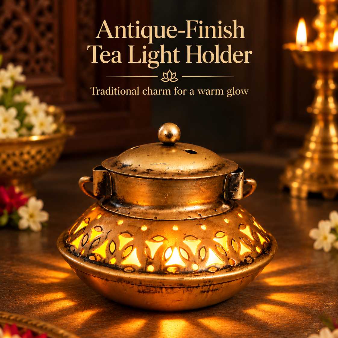 Decorative Antique-Finish Tea Light Holder