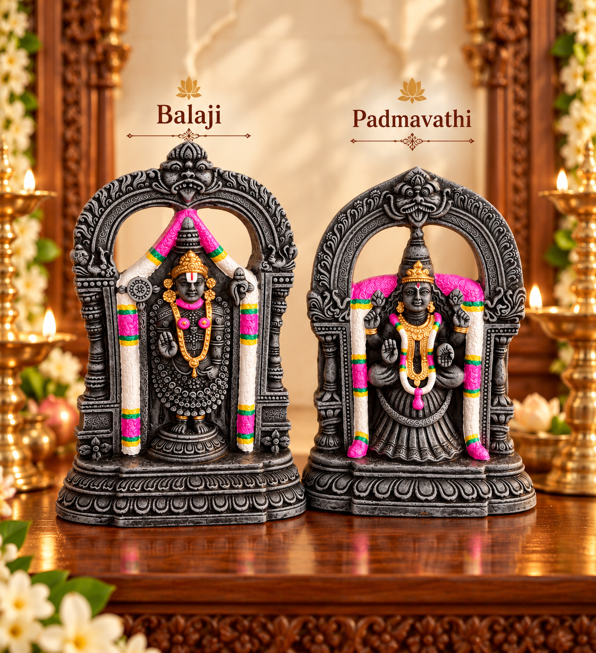 Handcrafted Lord Balaji and Alamelu Manga in Antique Stone Finish