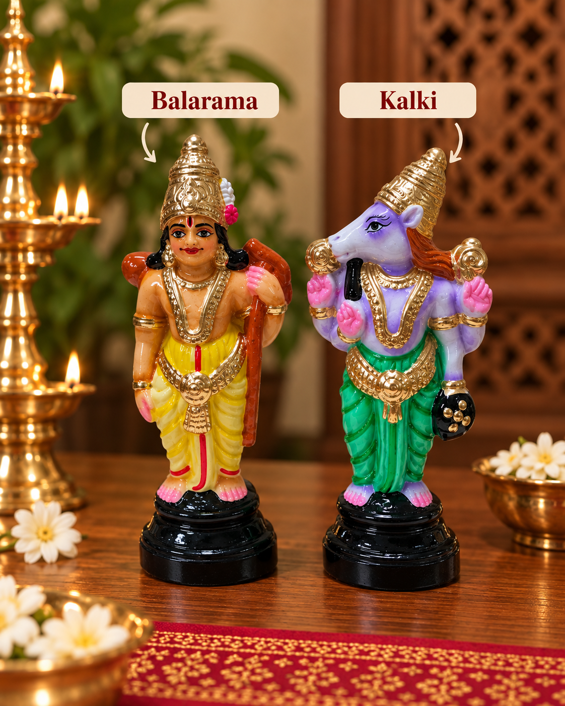 Hand-painted Balarama and Kalki Dashavatara figures