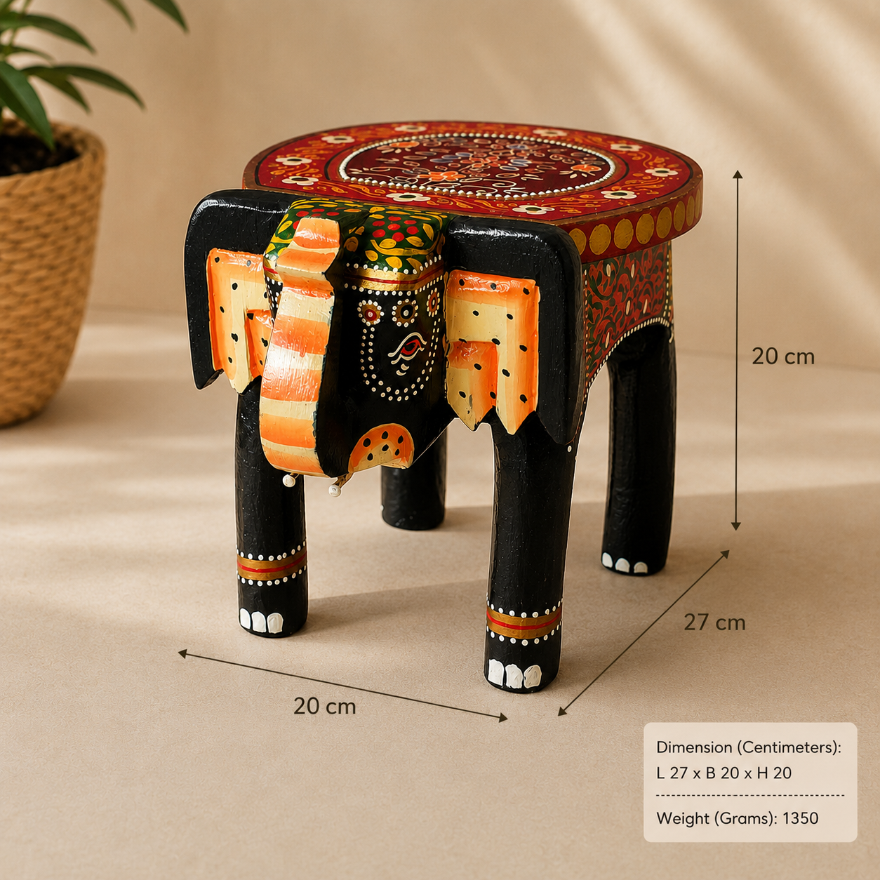 Elephant Peetha | Handcrafted Wooden Decorative Stand | Jodhpur Artisan Decor & Gift