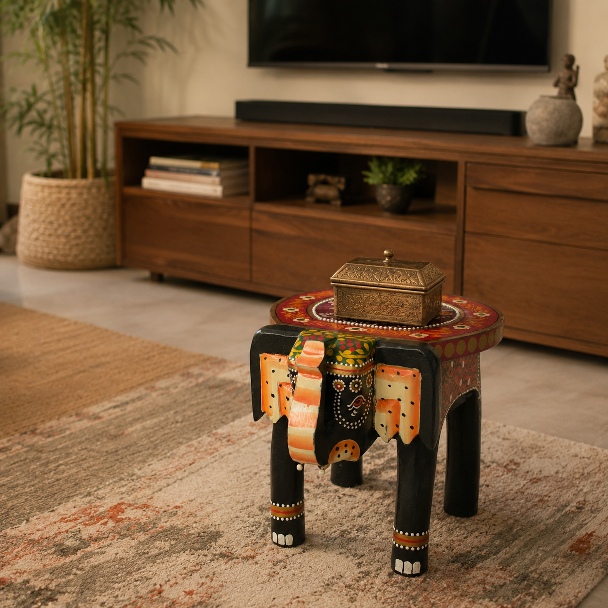 Elephant Peetha | Handcrafted Wooden Decorative Stand | Jodhpur Artisan Decor & Gift