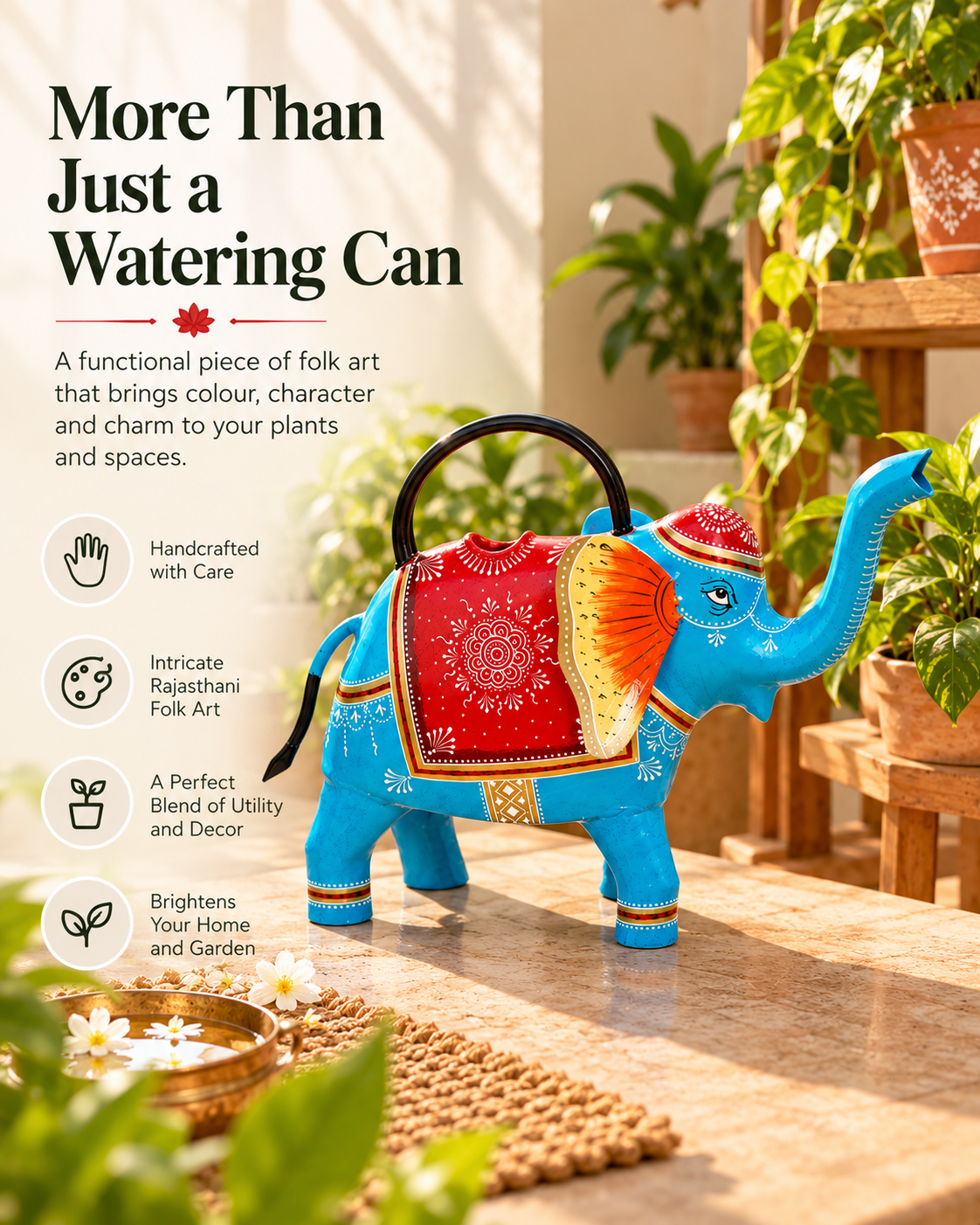 Artisanal Rajasthani Folk Art Elephant Watering Pitcher – Handcrafted Balcony & Tabletop Decor