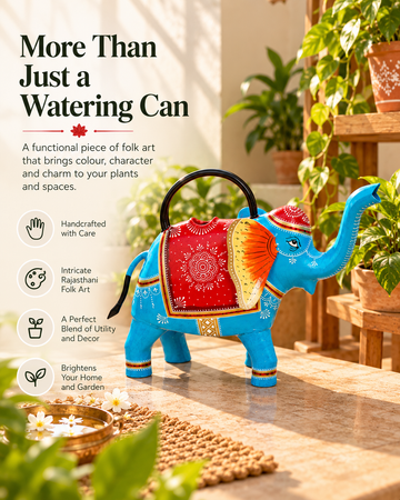 Artisanal Rajasthani Folk Art Elephant Watering Pitcher – Handcrafted Balcony & Tabletop Decor