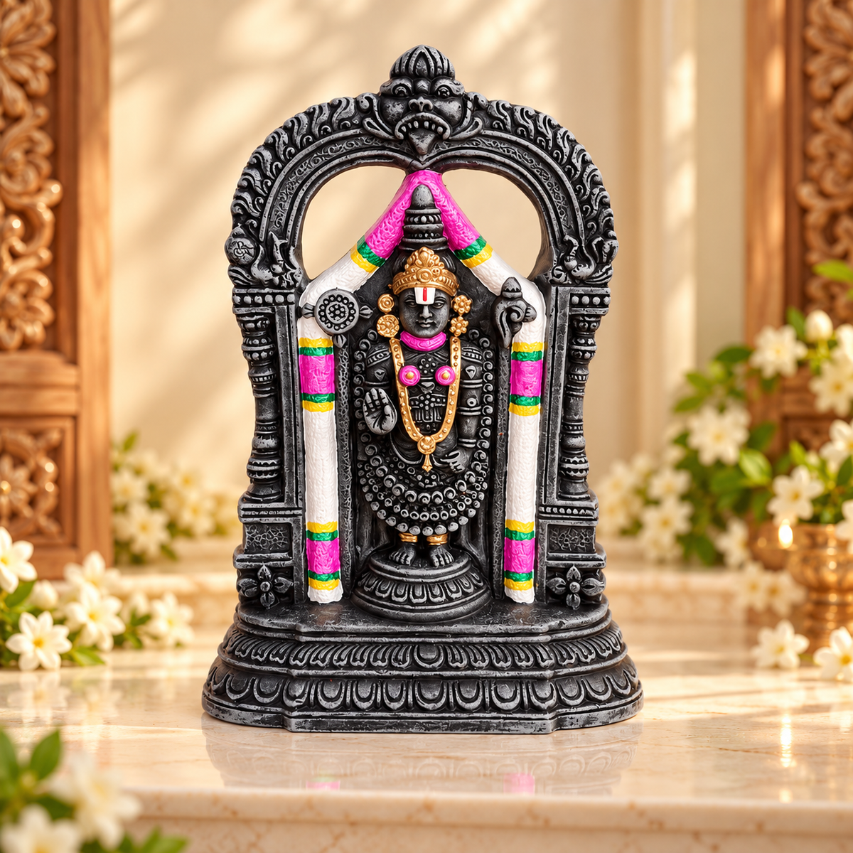 Handcrafted Lord Balaji and Alamelu Manga in Antique Stone Finish