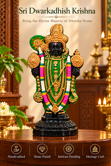 Dwarakadhish Sri Krishna – Handcrafted Clay Sculpture with Stone Finish