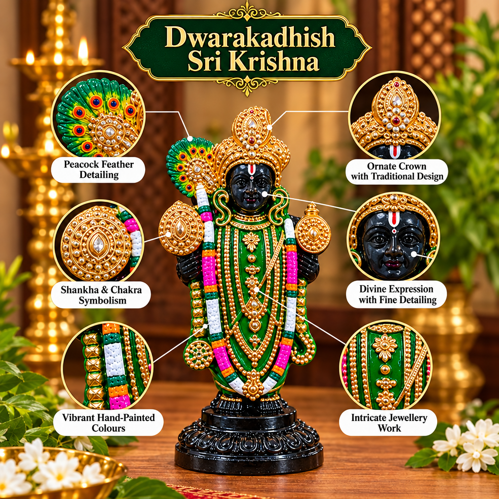 Dwarakadhish Sri Krishna – Handcrafted Clay Sculpture with Stone Finish