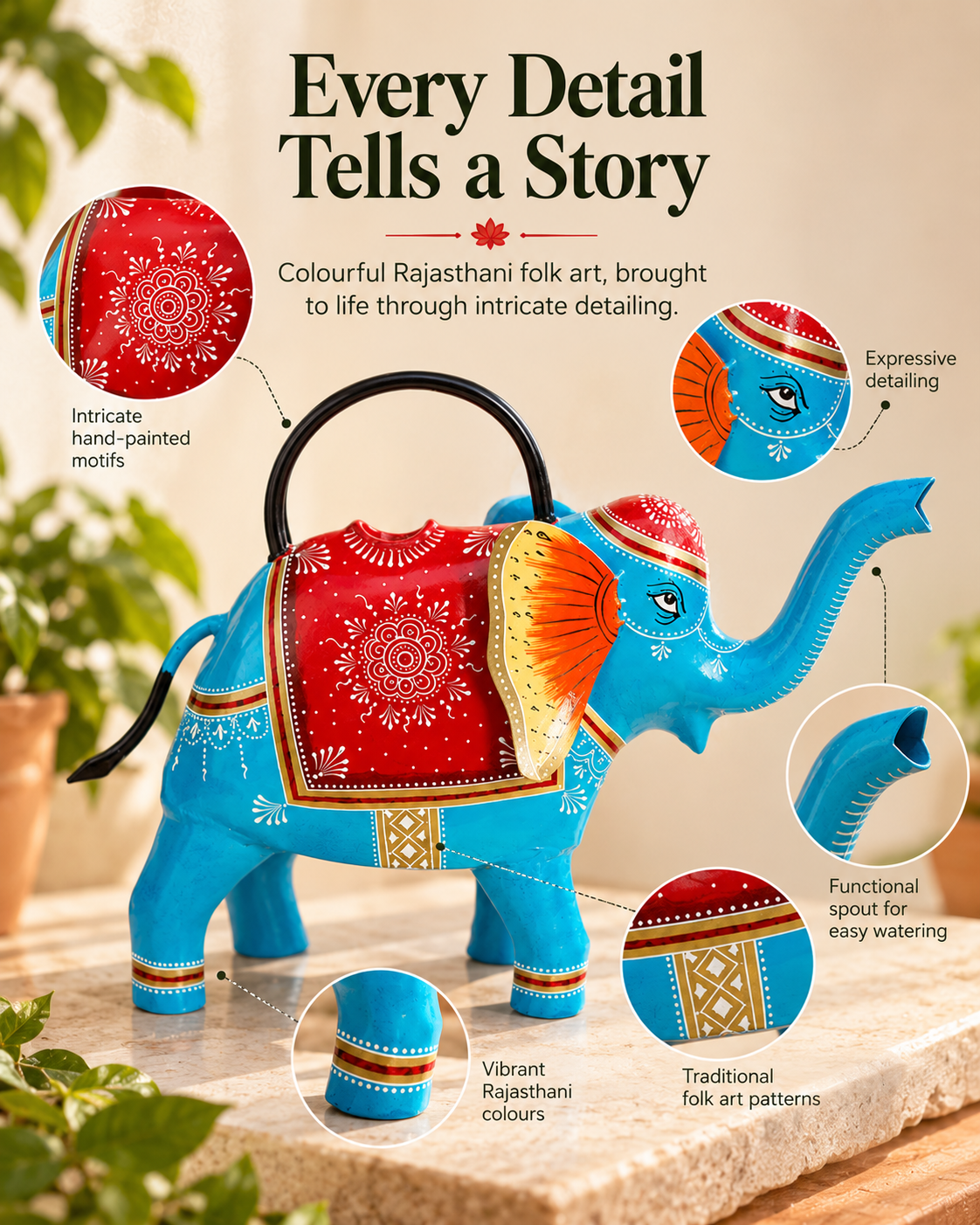 Artisanal Rajasthani Folk Art Elephant Watering Pitcher – Handcrafted Balcony & Tabletop Decor