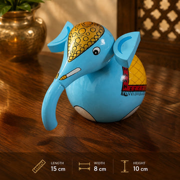 Hand-Painted Wooden Elephant | Blue Finish Indian Decor | Spiritual Gift & Home Decor