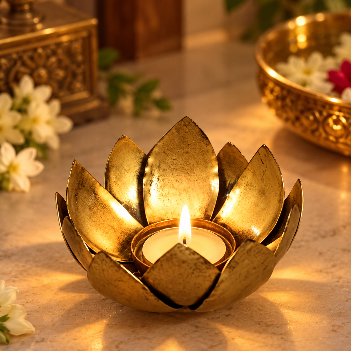 Handcrafted Blooming Lotus Diya – Deepavali Lighting & Living Space Utility