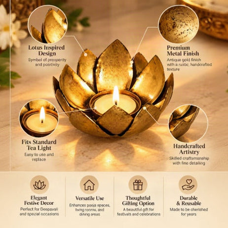 Handcrafted Blooming Lotus Diya – Deepavali Lighting & Living Space Utility