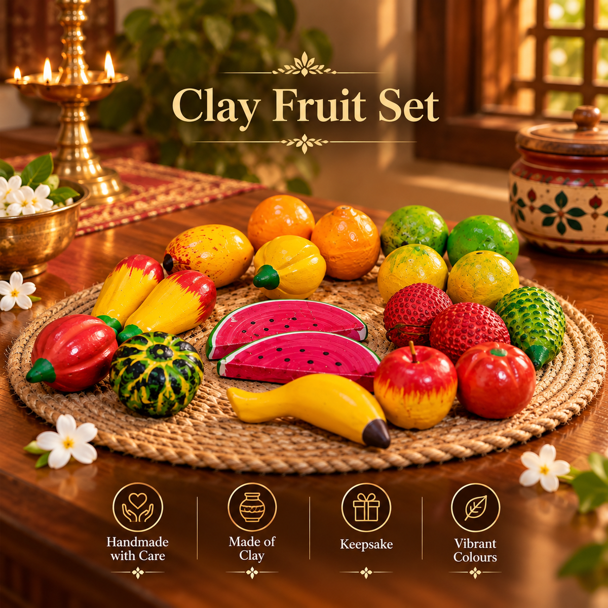 Handcrafted Clay Fruit Set – Traditional Décor