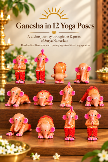 Handcrafted Clay Surya Namaskar Ganesha Set – 12 Sun Salutation Yoga Asanas