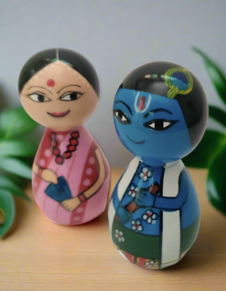 Wooden Radha Krishna Idol Pair - WeToyToy Medium