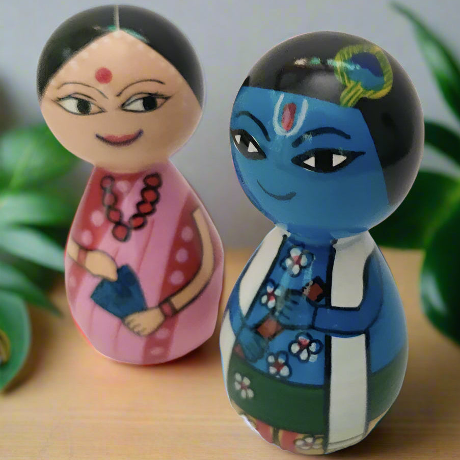 Wooden Radha Krishna Idol Pair