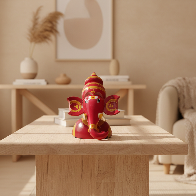 Handcrafted Wooden Ganesha – Traditional Idol