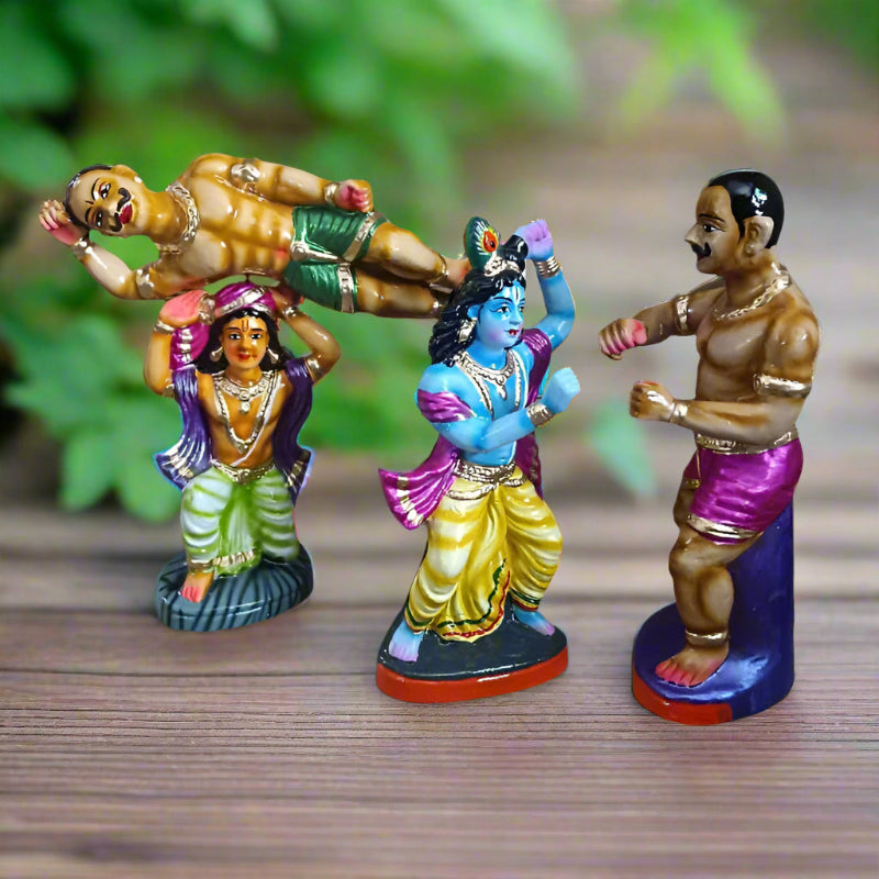 Majestic Handcrafted Clay Mallayudha Idols Set – Cream Background Hero Image