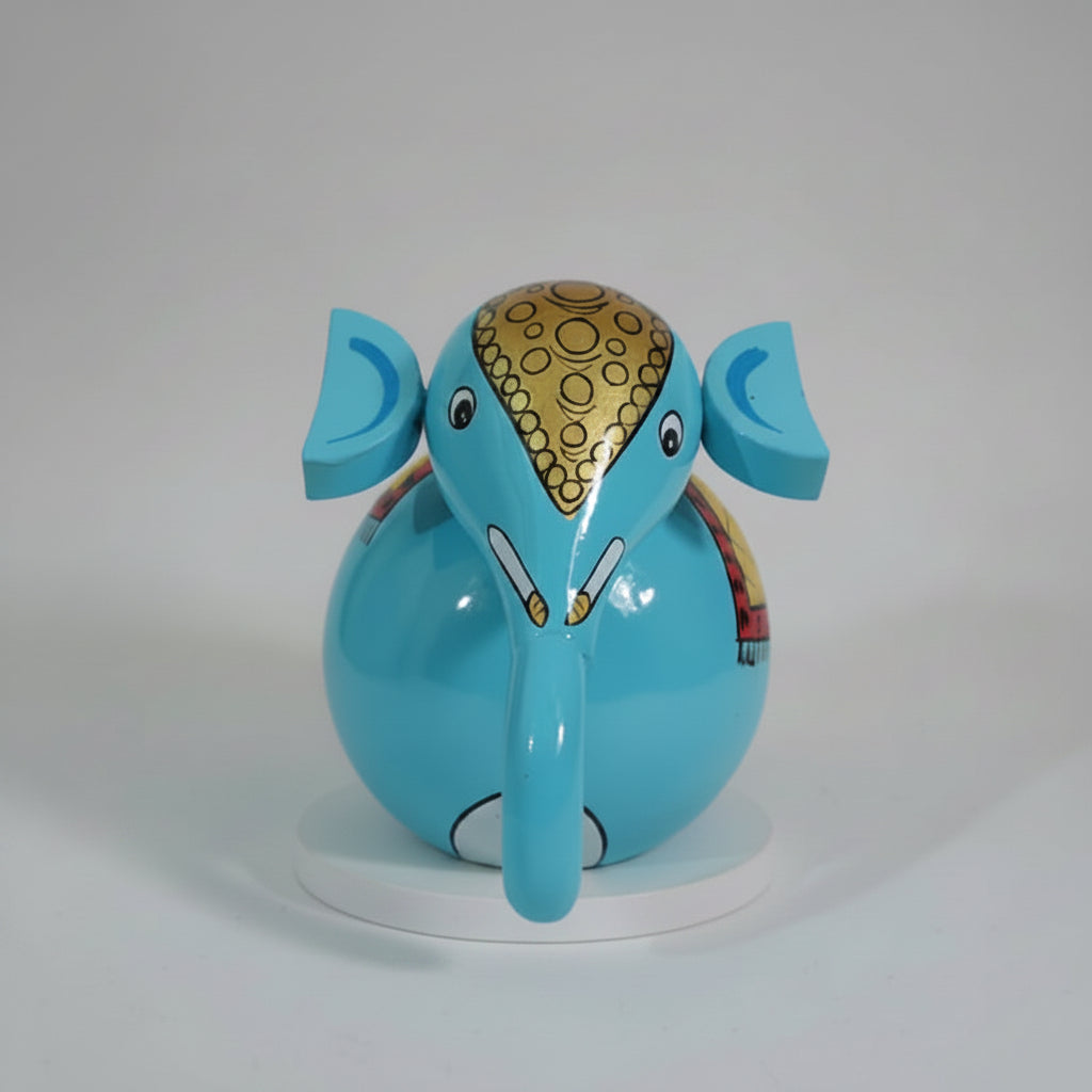 Hand-Painted Wooden Elephant | Blue Finish Indian Decor | Spiritual Gift & Home Decor