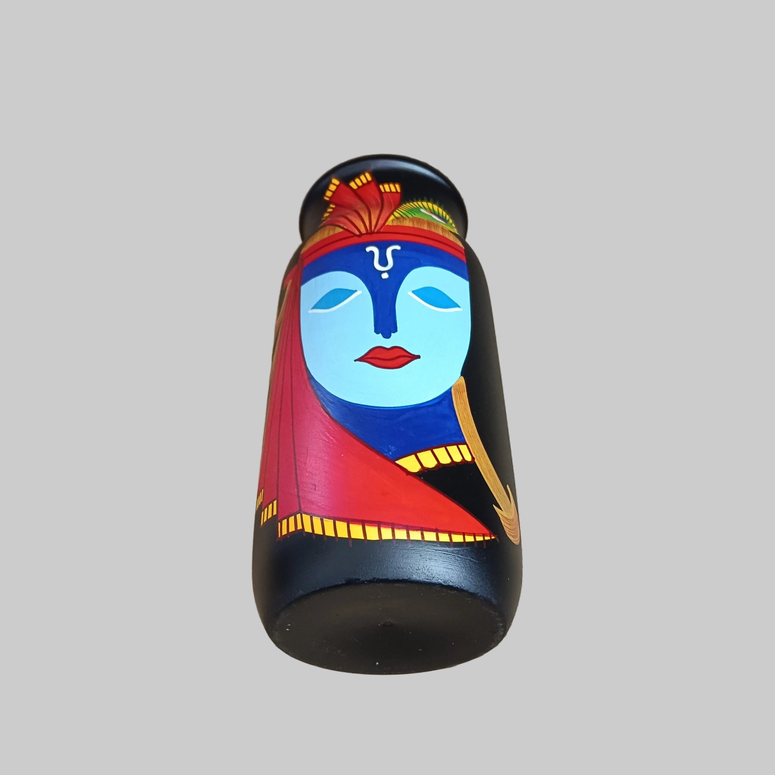 Krishna Vase | Hand-Painted Wooden Decor Piece | Indian Artisan Home Decor & Gift