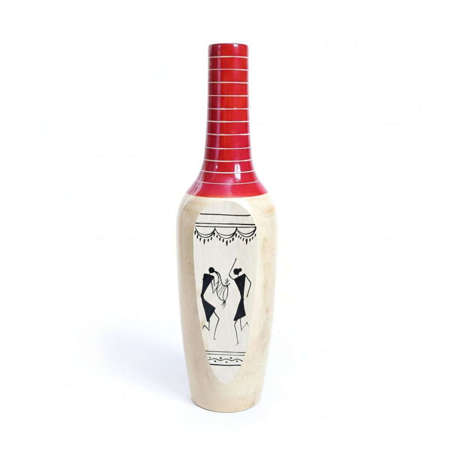 Tribal Art Vase | Hand-Painted Wooden Decor Piece | Indian Folk Art Home Decor & Gift