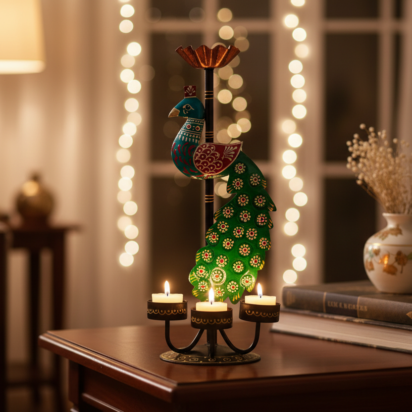 Mayura Diya Stand – Peacock Wall Light Holder