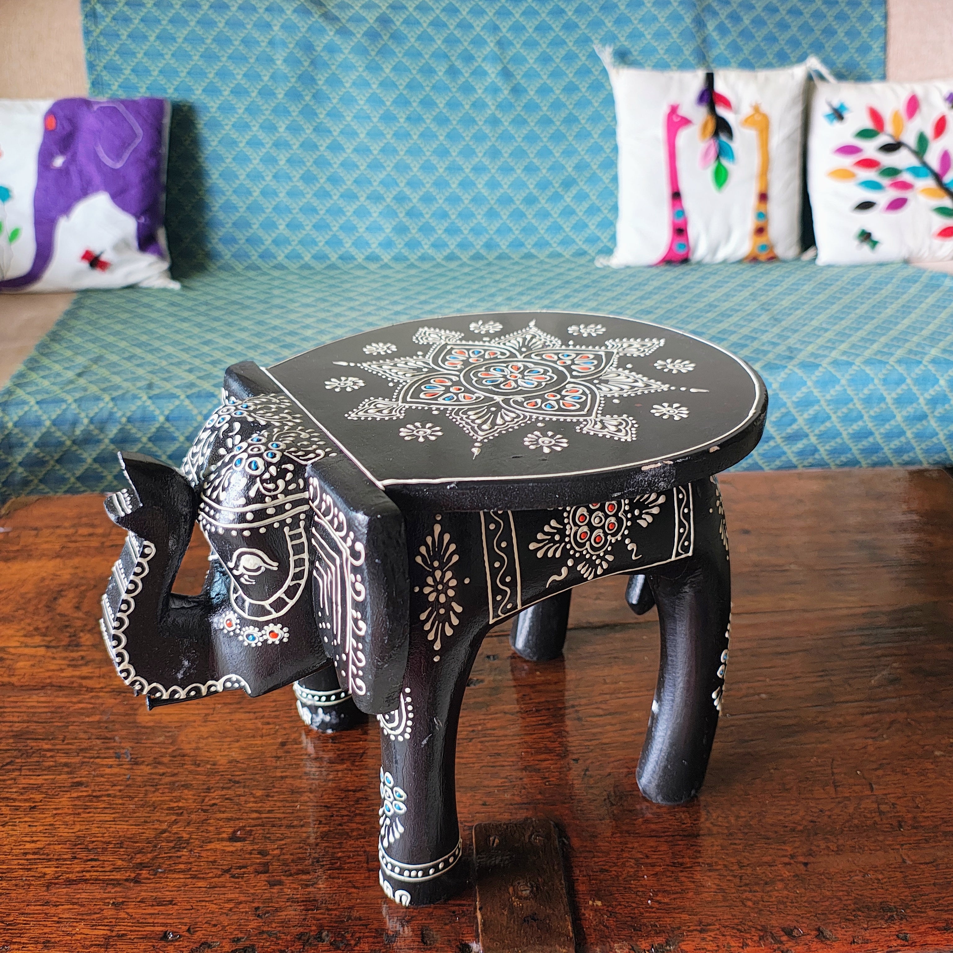 Elephant Peetha | Handcrafted Wooden Decorative Stand | Jodhpur Artisan Decor & Gift