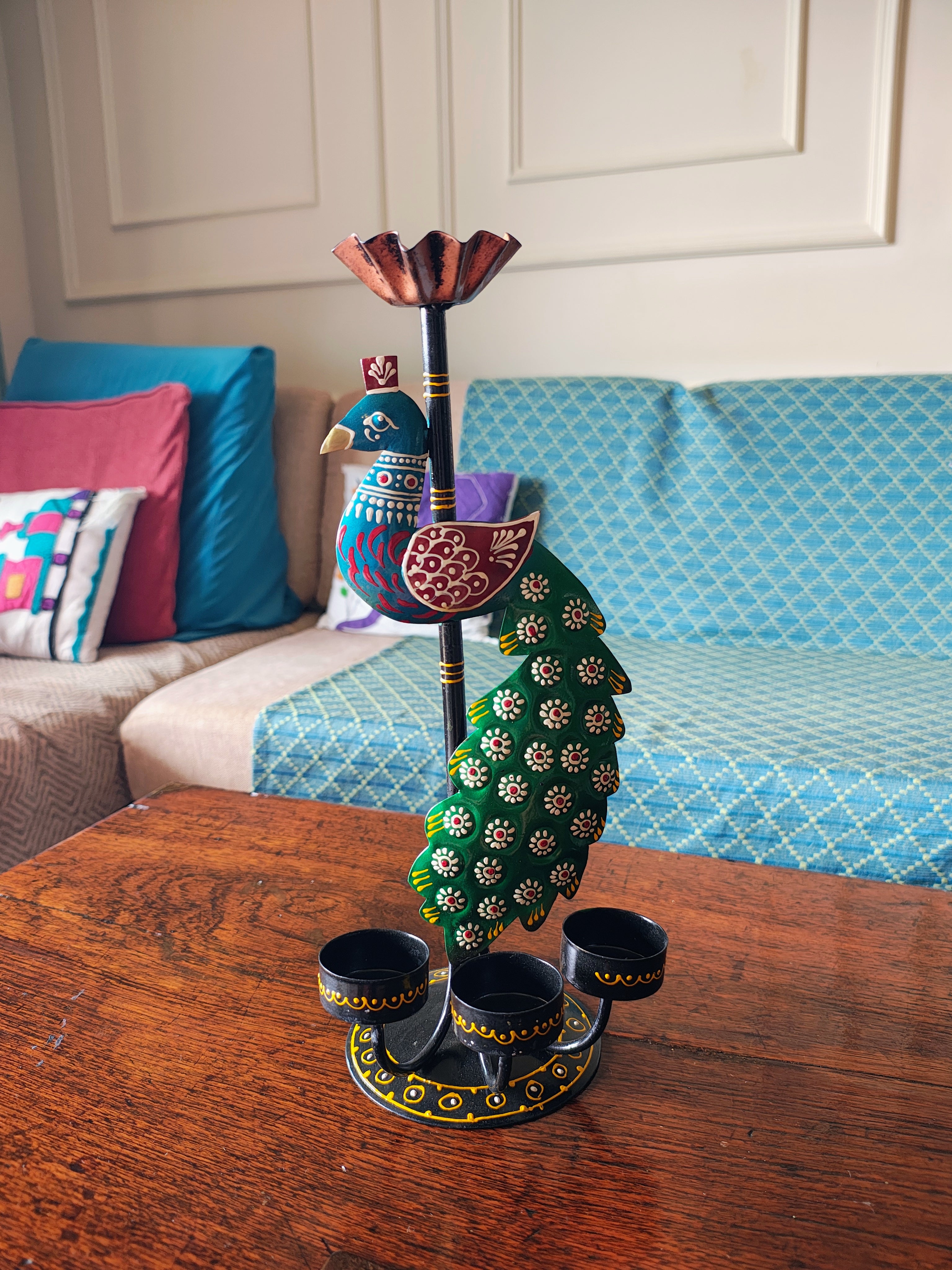 Mayura Diya Stand – Peacock Wall Light Holder