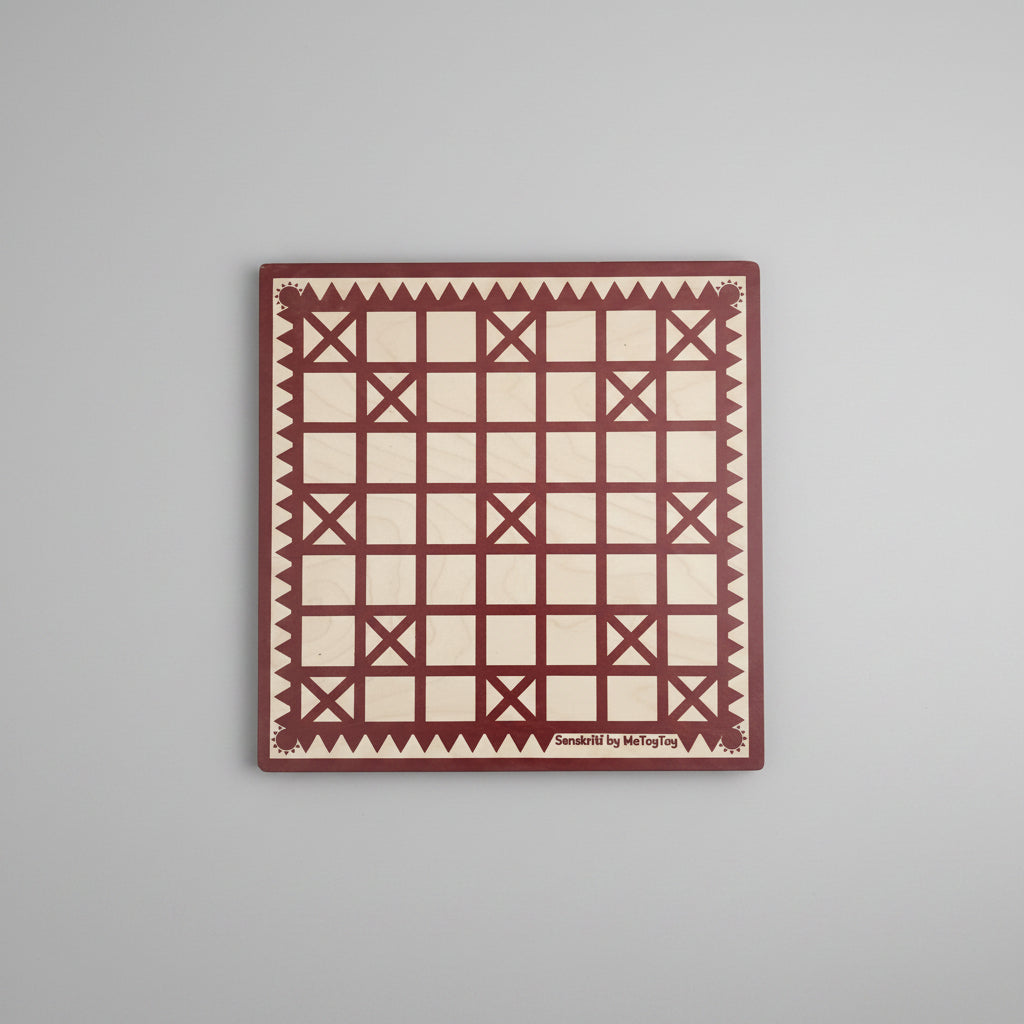 Wooden Chowkabara Traditional Strategy Board Game | One Board Double-Sided (5 & 7 House) Premiu