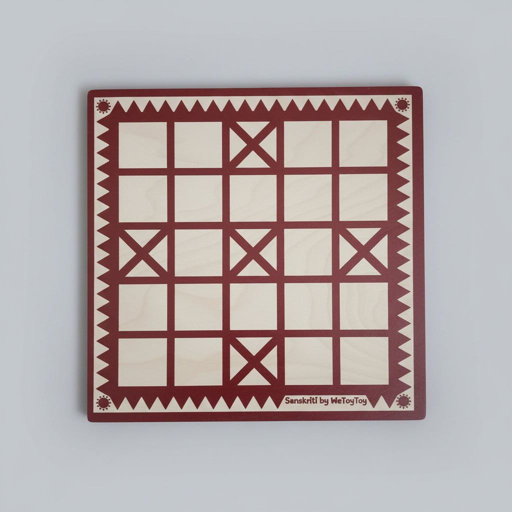 Wooden Chowkabara Traditional Strategy Board Game | One Board Double-Sided (5 & 7 House) Premiu