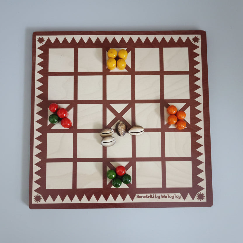 Wooden Chowkabara Traditional Strategy Board Game | One Board Double-Sided (5 & 7 House) Premiu