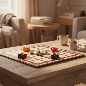 Wooden Chowkabara Traditional Strategy Board Game | One Board Double-Sided (5 & 7 House) Premiu