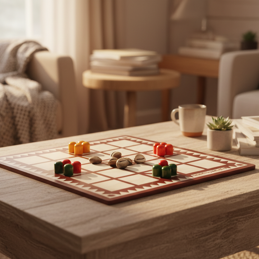 Wooden Chowkabara Traditional Strategy Board Game | One Board Double-Sided (5 & 7 House) Premiu