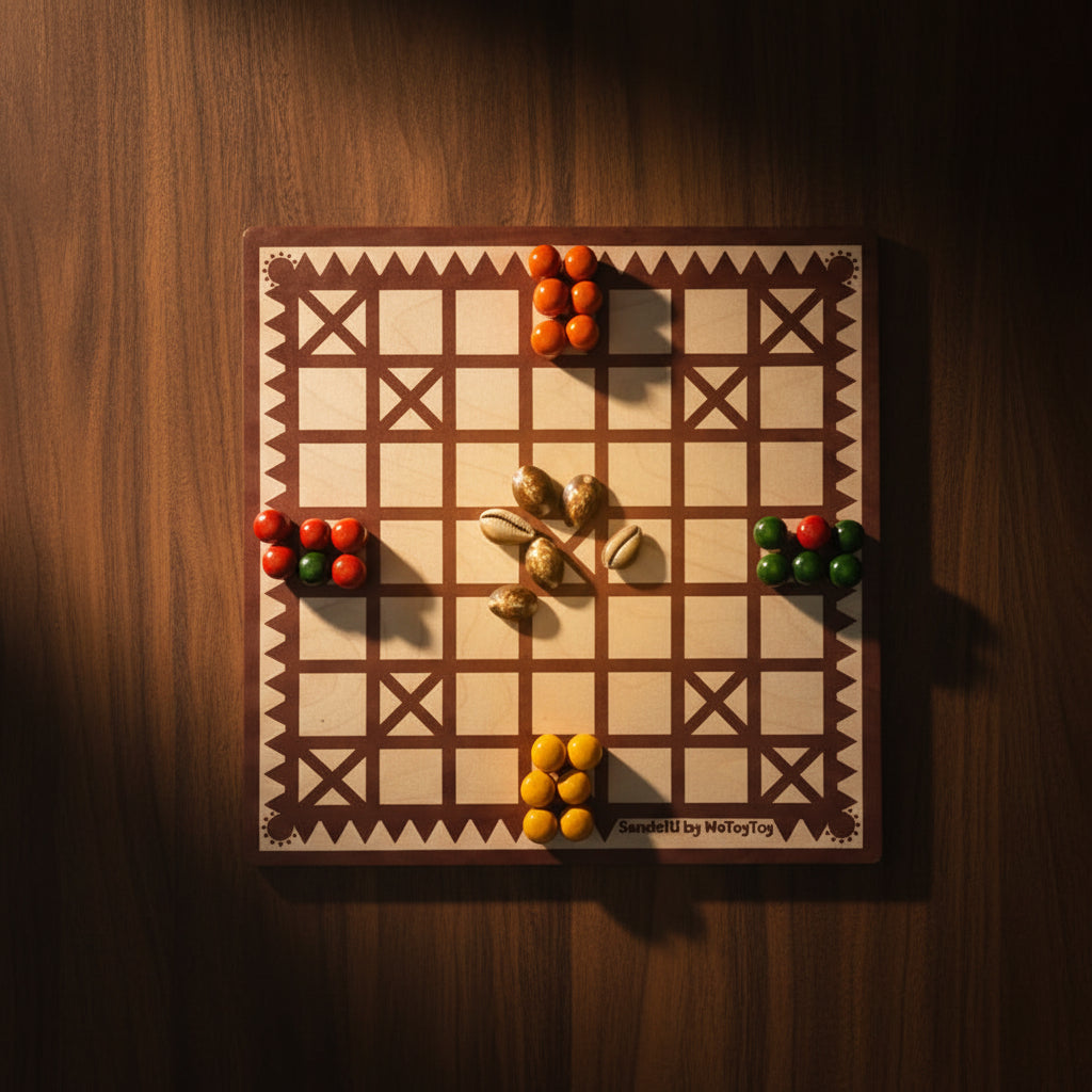 Wooden Chowkabara Traditional Strategy Board Game | One Board Double-Sided (5 & 7 House) Premiu