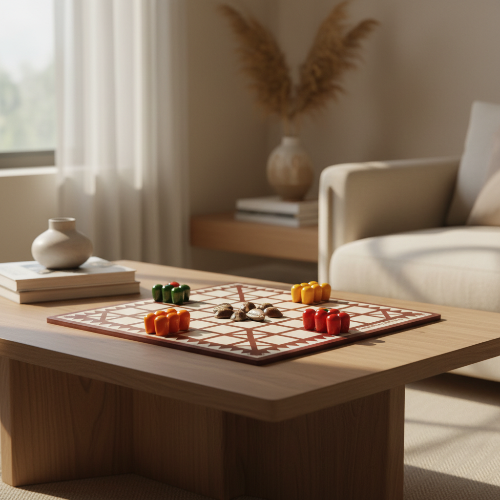 Wooden Chowkabara Traditional Strategy Board Game | One Board Double-Sided (5 & 7 House) Premiu