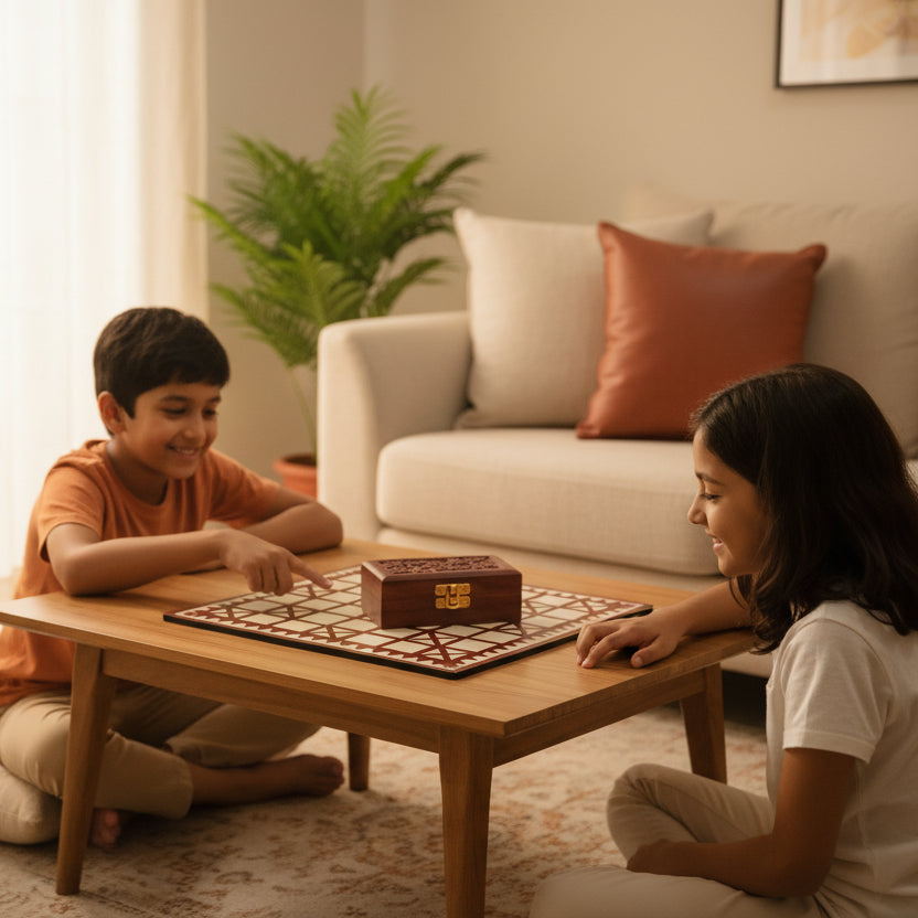Wooden Chowkabara Traditional Strategy Board Game | One Board Double-Sided (5 & 7 House)