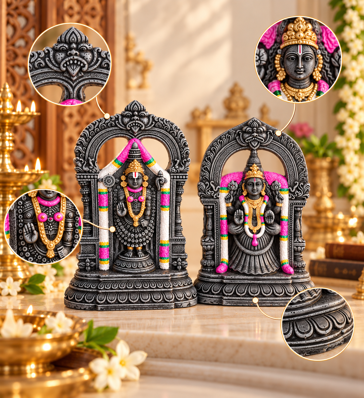 Handcrafted Lord Balaji and Alamelu Manga in Antique Stone Finish