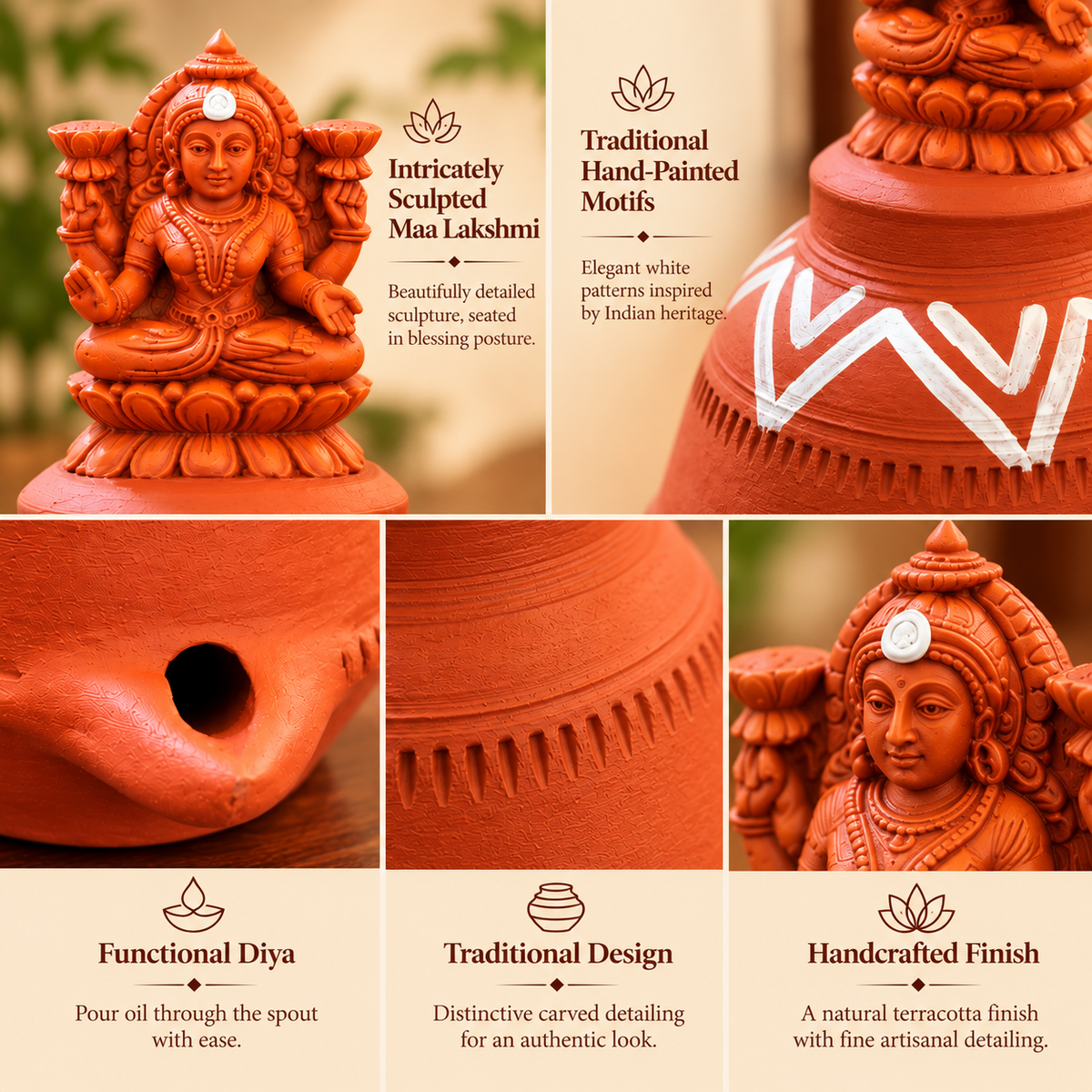 Handcrafted Terracotta Goddess Lakshmi Oil Lamp – Traditional Matka Akhand Diya