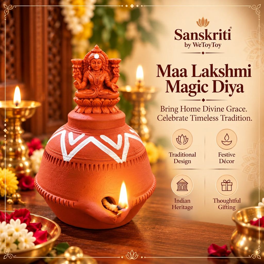 Handcrafted Terracotta Goddess Lakshmi Oil Lamp – Traditional Matka Akhand Diya