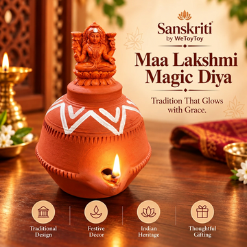 Handcrafted Terracotta Goddess Lakshmi Oil Lamp – Traditional Matka Akhand Diya