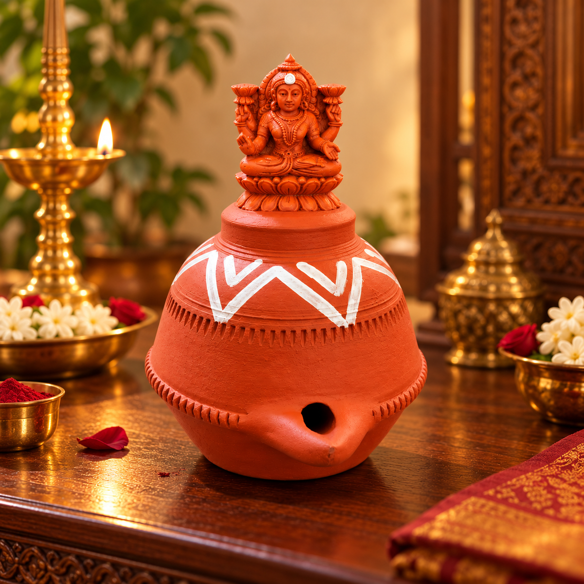 Handcrafted Terracotta Goddess Lakshmi Oil Lamp – Traditional Matka Akhand Diya