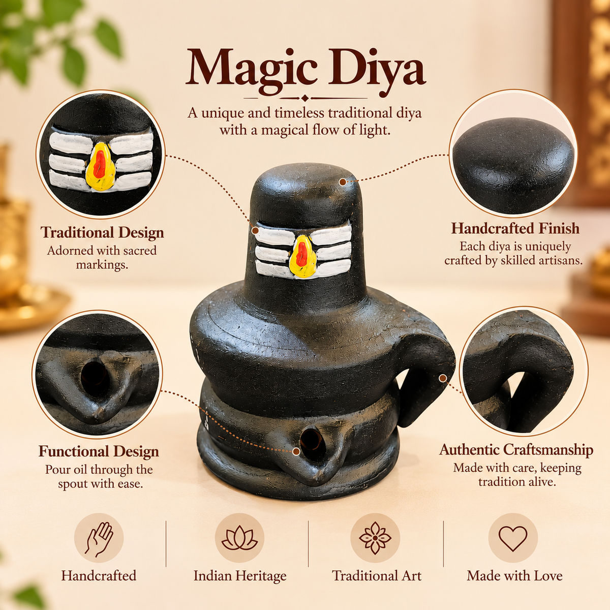 Handcrafted Shivling Oil Lamp – Traditional Diya for Deepavali & Daily Prayer