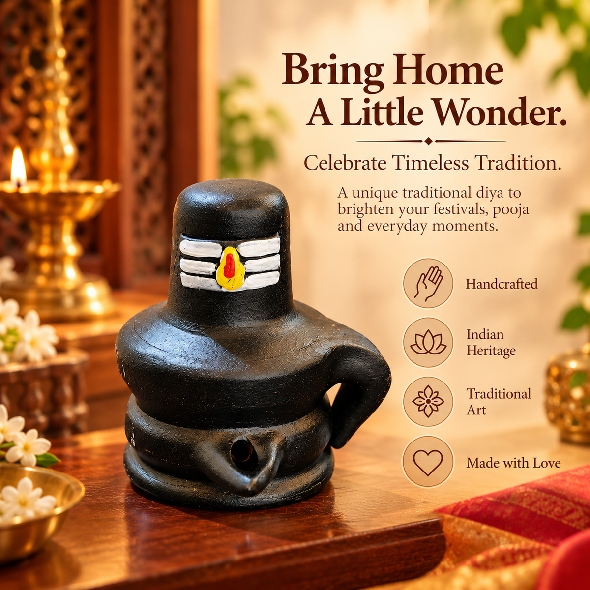 Handcrafted Shivling Oil Lamp – Traditional Diya for Deepavali & Daily Prayer