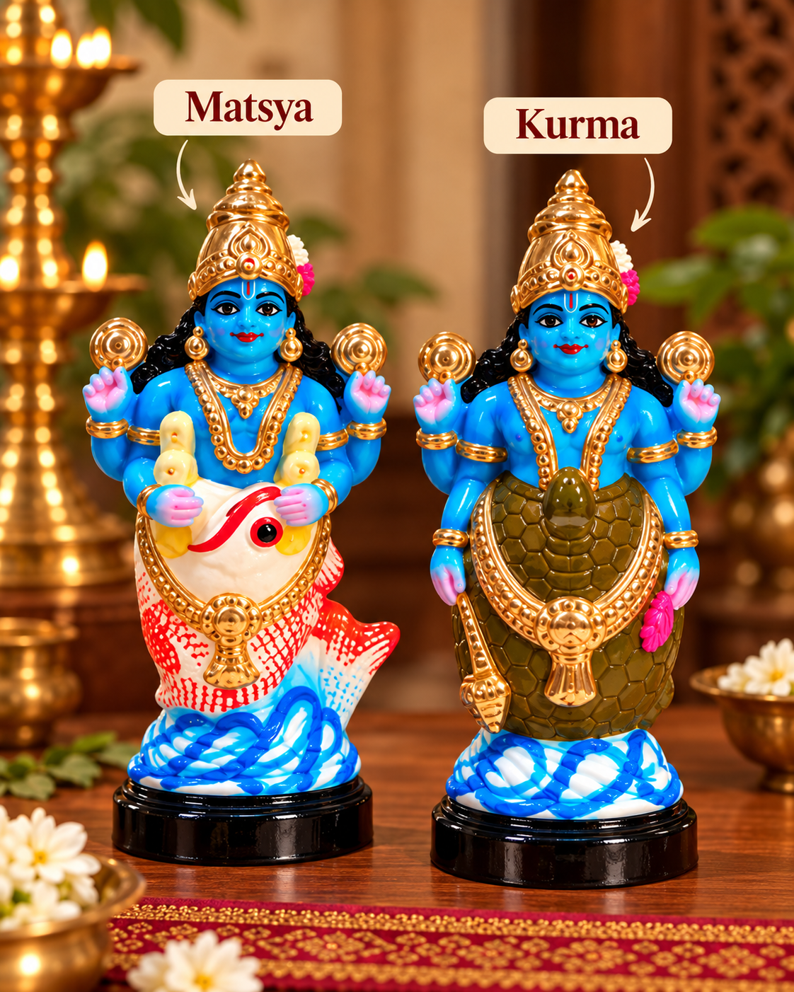 Hand-painted Matsya and Kurma Dashavatara figures