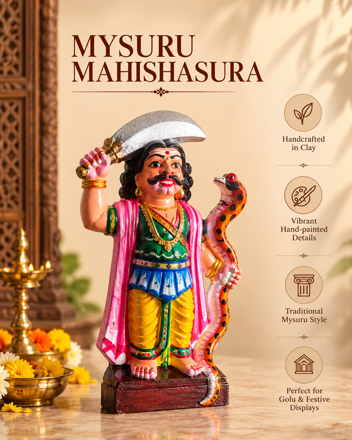 Handcrafted Mahishasura Statue Replica – Mysuru Heritage Dasara Bombe