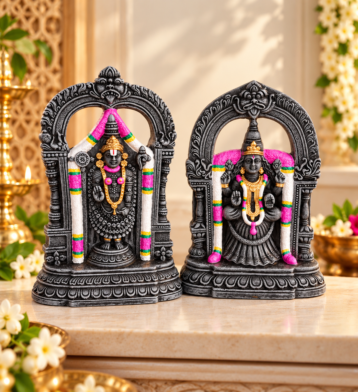 Handcrafted Lord Balaji and Alamelu Manga in Antique Stone Finish