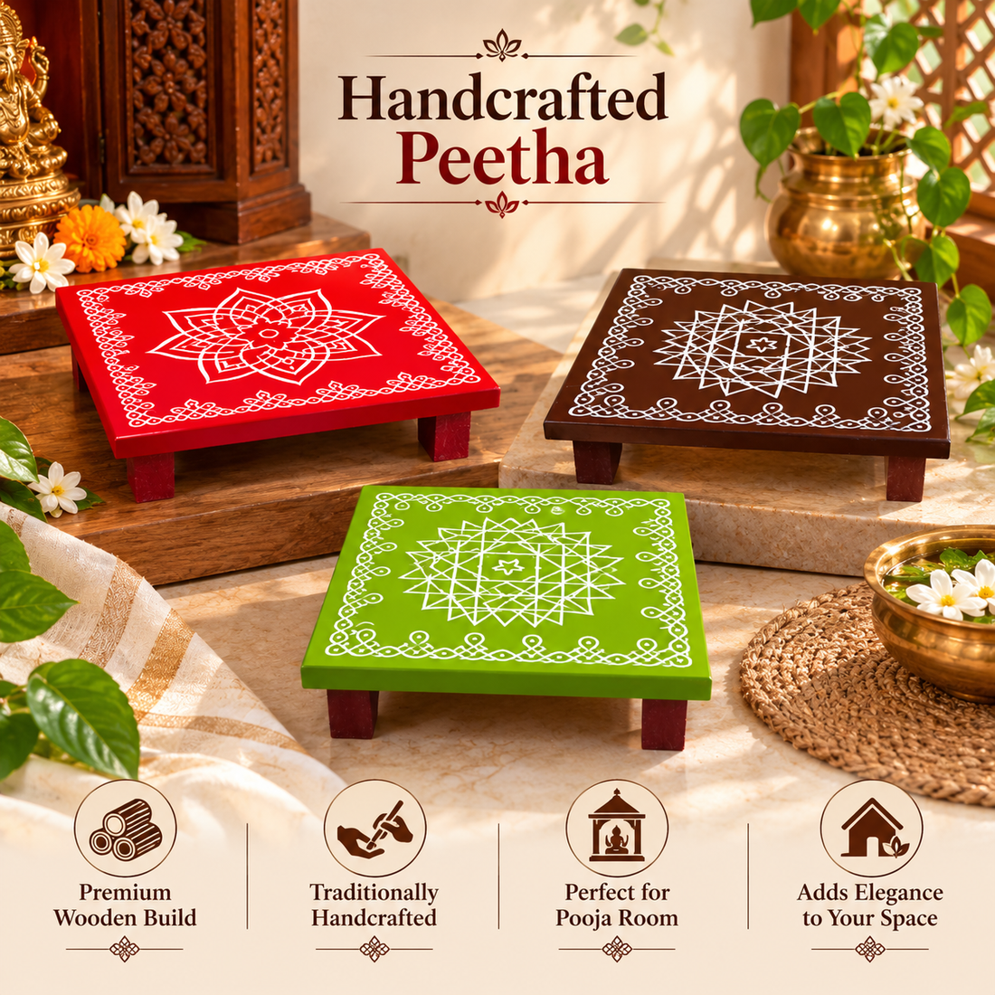 Handcrafted Traditional Peetha/ Chowki - 5 and 6 inch